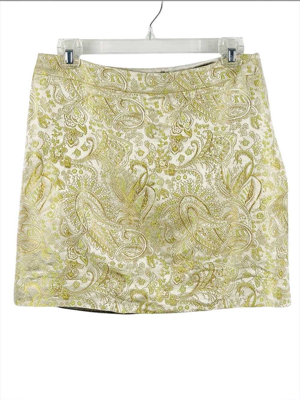 Banana Republic Champagne & Chartreuse Brocade Silk Mini Skirt. Size 6